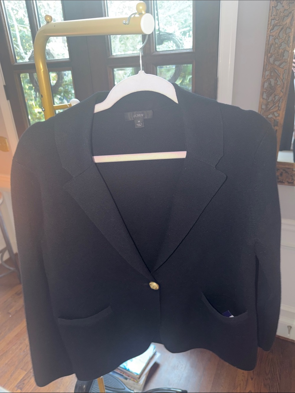 J. Crew Black Knit Blazer with Gold Button Detail